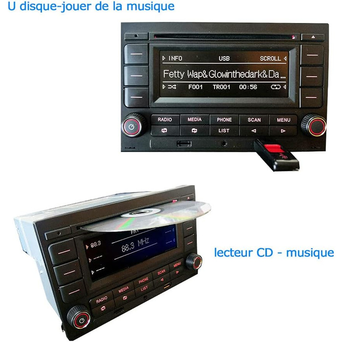 Автомагнітола SCUMAXCON RCN210 для VW Golf MK4, Polo, Passat B5 з Bluetooth, USB, MP3, AUX, SD, CD-програвачем та ISO-адаптером