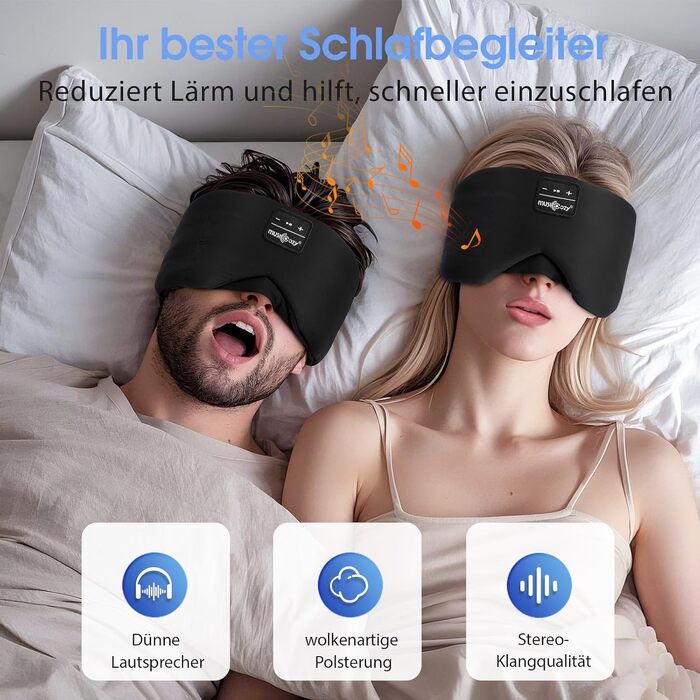 Маска для сну з Bluetooth навушниками, шовкова, 100% затемнення, для чоловіків та жінок, м'яка, для сну, подорожей та релаксації, чорна