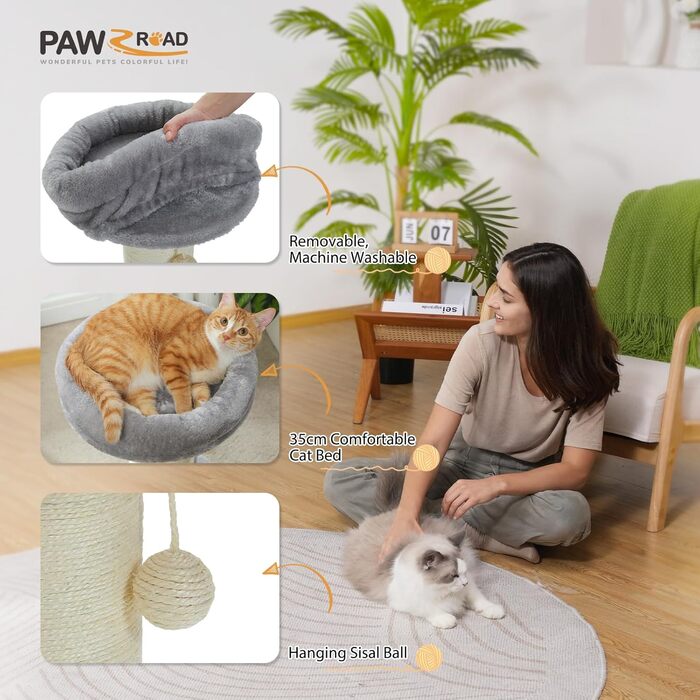 Котячий когтетоп PAWZ Road: високий, з м'яким ліжком та іграшкою, діаметр 14 см
