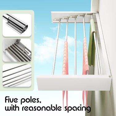Настінна сушилка для білизни розкладна та складна, з алюмінію, 100 кг, з білими гачками