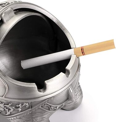 BSTKEY Vintage Ashtray with Lid – Elephant Shape, Table Ashtray, for Indoor and Outdoor Use, Retro, for Home, Office, Decoration Silver