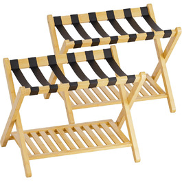 SMIBUY Luggage Rack, 2-Pack, Folding Bamboo Suitcase Stand with Shelf for Guest Room, Bedroom, Hotel, Heavy-Duty (Natural Colors)