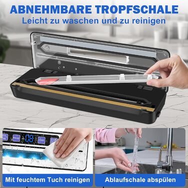 Вакуумний упаковник KLGFI 7-в-1: професійний, з подвійною зварювальною лінією, з різаком та цифровим таймером, комплект з 50 пакетами, срільно-чорний