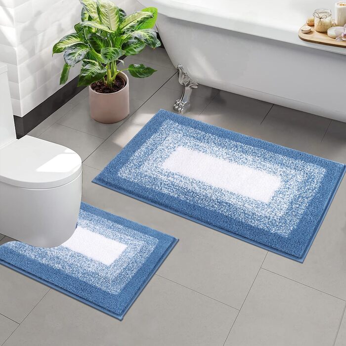 Гумовий килимок для ванної кімнати 50x80 + 50x60 см, блакитний. Нековзний, швидковисихаючий, для душу та ванни. Легко переться.