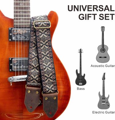 Гітарний ремінь Nefelibata з жаккардової вишивки, бавовна, з шкіряними кінцями Crazy Horse, для бас-гітари, електро- та акустичної гітари, подарунок для дітей та гітаристів (золота вишивка) Y#-золота вишивка