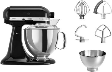 Кухонний комбайн KitchenAid Artisan з нахиленою чашею, тістоміс, 5 насадок, 2 чаші з нержавіючої сталі, 4.8 л, Onyx Black