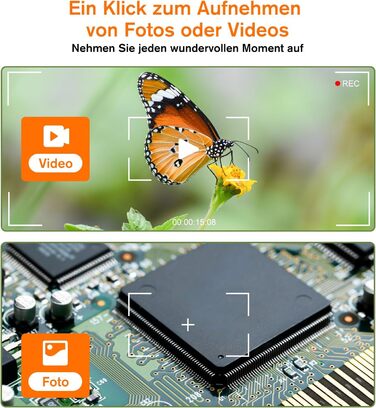 Цифровий мікроскоп WADEO 1440P HD з 50x-1600x збільшенням, USB, 8 LED, для iOS/Android, з підставкою