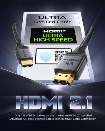 HDMI 2.1 кабель Silkland 2м: 8K@60Hz, 4K@144Hz, eARC, HDR10, Dolby Atmos, 48Gbps, для HDTV, PS5, Switch, PC