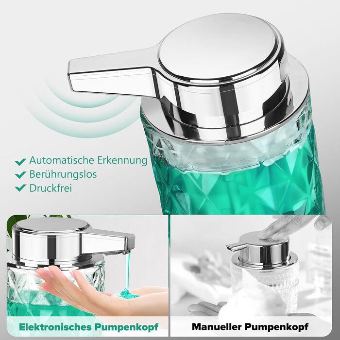 Phneems Automatic Soap Dispenser Glass Electric Soap Dispenser with Sensor 3 Levels Adjustable Soap Dispenser Automatic Dish Soap Dispenser USB Charging IPX5 Waterproof FOR Bathroom Kitchen Gel