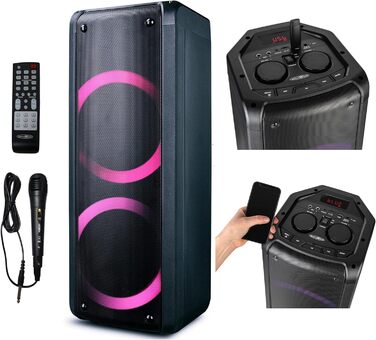 Портативна Bluetooth-колонка Reflexion PS09BT - 500W, Караоке, DJ, LED-підсвітка, Радіо, Мікрофон, Чорний