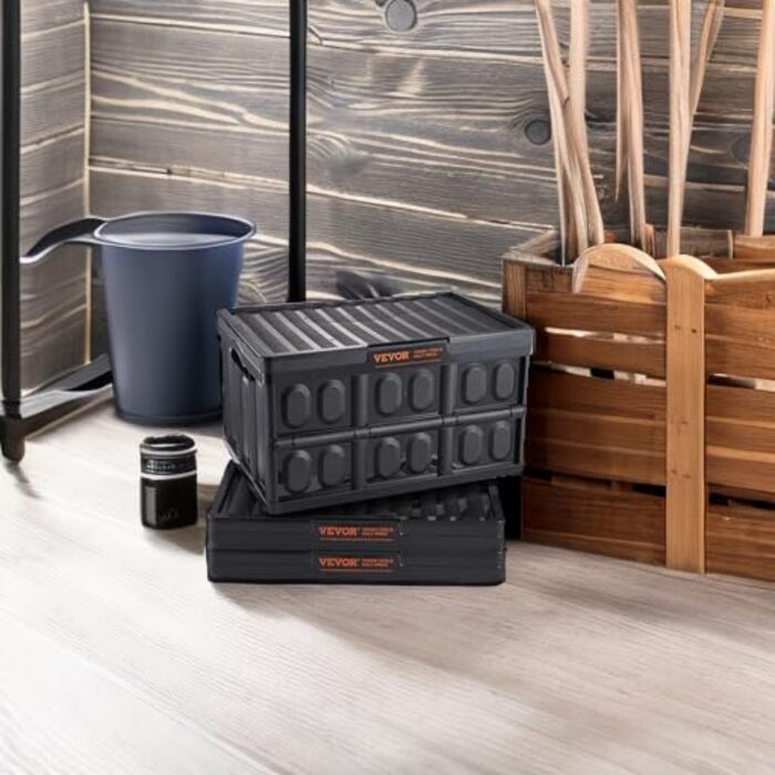 VEVOR 3-Pack 45L Professional Folding Box made of PP, Transport Box with Lid, Foldable Storage Box with Handle, Stackable Crates, Storage Box, Folding Boxes, Stackable Boxes for Storage & Transport