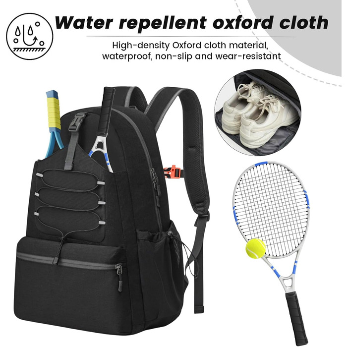 Lunaanda Tennis Backpack - Tactical Tennis Bag with Shoe Compartment & Racket Protection - Large Pickleball Bag Holds 4 Rackets