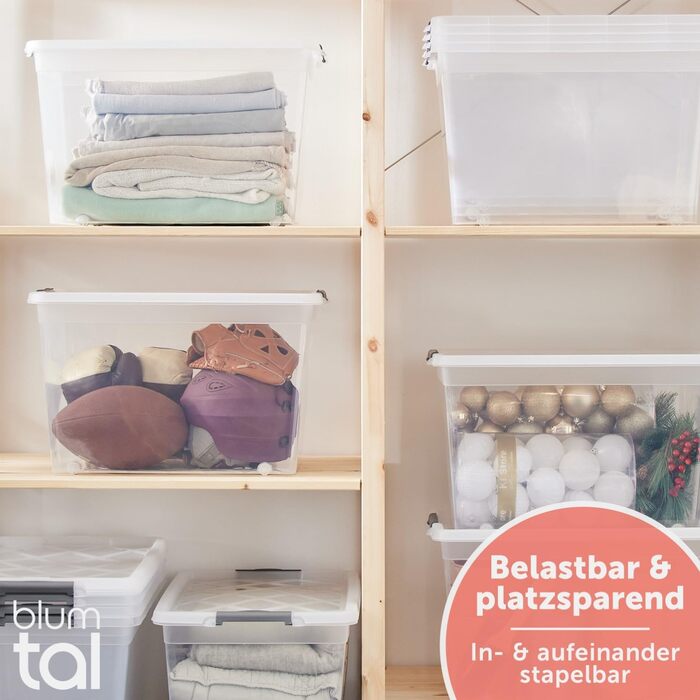 Blumtal Storage Box with Lid 32L made of Plastic - Storage Boxes 36.5x36x26.5 cm - Storage Boxes made of 100% New Material with Closure Clips - Storage Boxes with Lid (60 Liters, 4-Piece Set)