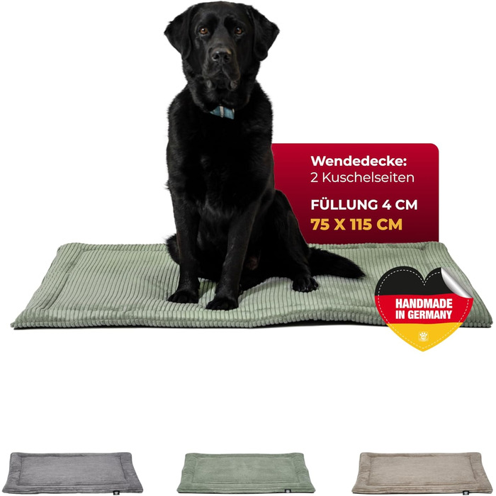 Килимок для собак HS-Hundebett® з флісовою накидкою, XS – Практичний та зручний лежак для собак – Зроблено в Німеччині (Зелений, 75x115 см)