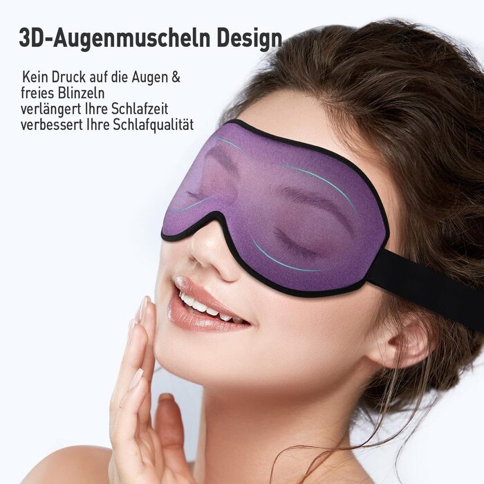Маска для сну Umisleep для тих, хто спить на боці, з 3D-очними впадинами, регульованим ремінцем, світлонепроникна та дихаюча, для чоловіків та жінок, підходить для подорожей та йоги (фіолетова)