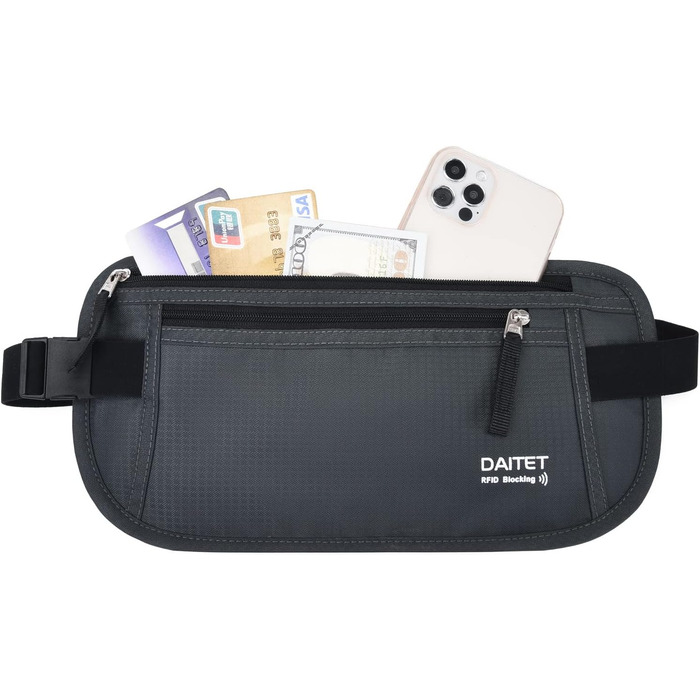 Грошовий пояс DAITET з RFID-захистом, прихована поясна сумка, темно-сірий, універсальний розмір, ширина ремінця 2.5 см