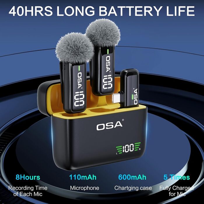 Бездротовий мікрофон-петличка OSA: професійний комплект з двома мікрофонами, Plug-and-Play, для iPhone, Android, камери, ПК (Type-C)