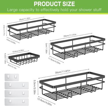 Поличка для душу Uamector без свердління, кутова, металева, з 4 кошиками, телескопічна, регульована по висоті 107-306 см, для ванної кімнати (4 шт, чорний)