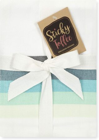 Sticky Toffee 100% Cotton Dishcloths, Multicolor Herringbone Pattern, Pack of 5 Dishcloths | 50 x 70 cm | Turquoise Blue | Absorbent Restaurant, Bar, Glass Kitchen Cloths