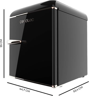 Cecotec 45L Retro Mini Fridge - Black Tabletop Refrigerator with Chrome Handle & Icebox - Energy Class E