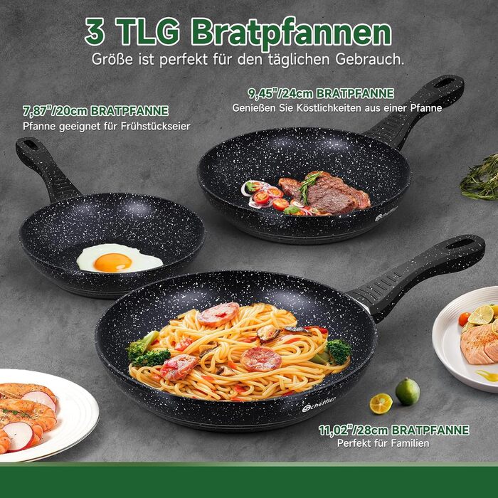 Scheffler Nonstick Fry Pan Set - 20/24/28cm - Compatible with All Cooktops