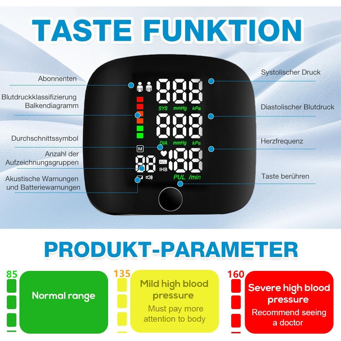Тонометр на зап'ясті ADDLIVE Digital - точний вимір артеріального тиску з LCD-дисплеєм та пам'яттю на 99 показників, автоматичне озвучування (німецька мова)