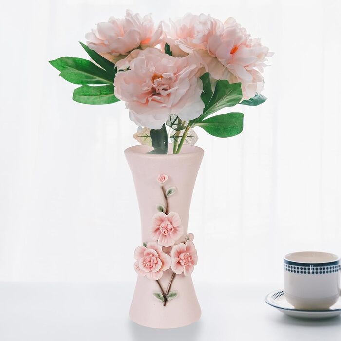 Ваза для квітів рожевого кольору з квітковим дизайном, 11.5x25 см - декор для дому