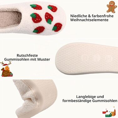 Зимові домашні капці TOMEEK для жінок та чоловіків, теплі м'які тапочки з фетру з принтом Полуниця, розмір 36/37 EU