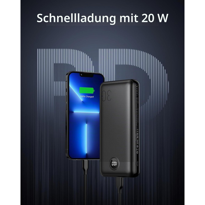 Power Bank VEGER 30000mAh 20W PD: Зовнішній акумулятор USB-C з LED-дисплеєм для iPhone, iPad, телефонів та планшетів