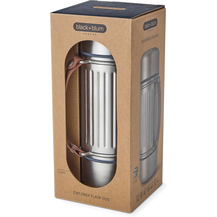 Термос Explorer Flask Duo Black + Blum: вакуумна ізольована фляга з нержавіючої сталі, 2 чашки, 24 години термальна ізоляція