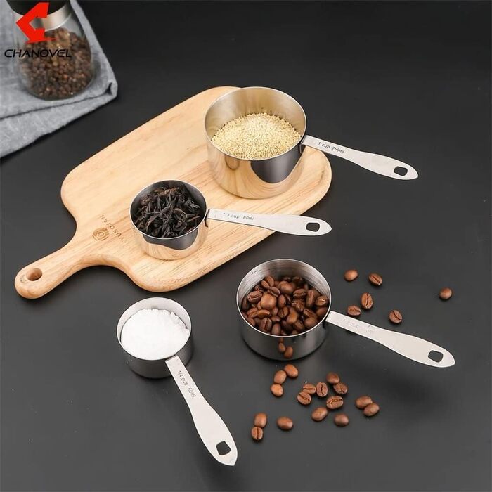 FBHappiness 4-Piece Measuring Cup Set, Stainless Steel Measuring Cups, Baking Tool, Kitchen Accessories (Color: B, Size: as shown)