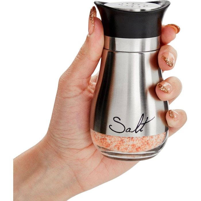 Набір соляної та перечної соліровки зі скла та нержавіючої сталі з написом Salt, Pepper, об'єм 118 мл (кожен)