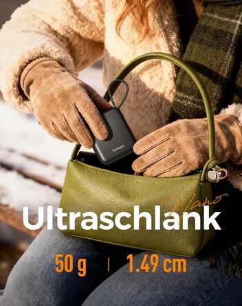 Електричні грілки для рук Ocoopa 2 шт. з акумулятором 4000mAh, USB, 3 режими нагріву, до 52°C, подарунок на Новий рік, для зими, катання на лижах, подорожей та активного відпочинку, UT5 Nano Wiesengeflüster (Ocoopa x Künstleredition), чорний