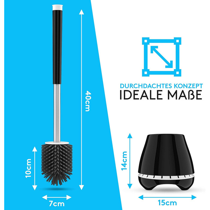 Щітка для унітазу Meister Faktur чорна - з дихаючою підставкою, антибактеріальна, для ефективного прибирання