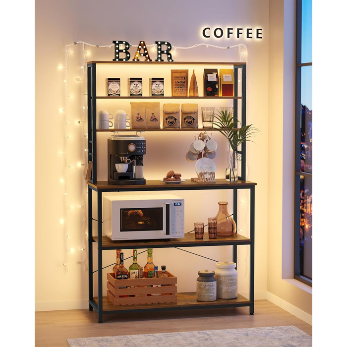 Стелаж кухонний VASAGLE з 6 полицями та гачками, 40 x 60 x 167 см, колір горіх + білий