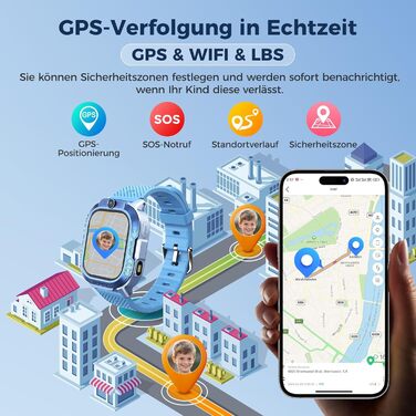 Дитячий розумний годинник KI з GPS та телефоном - 2025. Розумний годинник для дітей з відеодзвінками, чатом, Wi-Fi, 47 іграми, шкільним режимом, 4 спортивними режимами, подарунок для підлітків 5-13 років (блакитний)