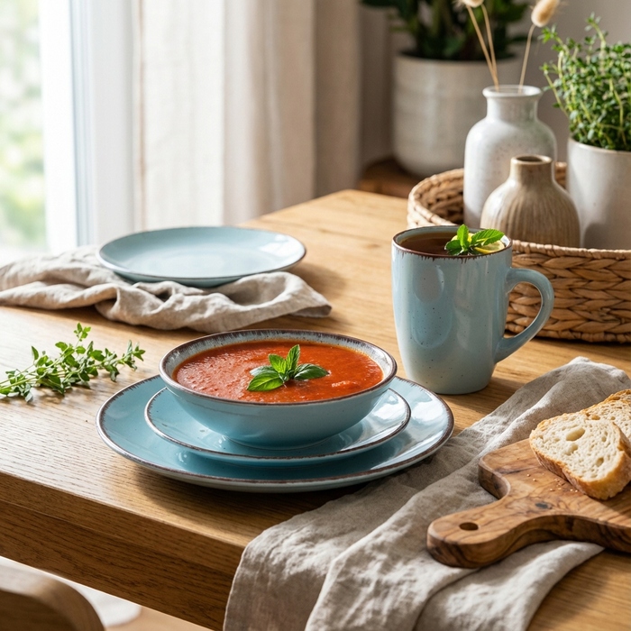 Обідній сервіз на 12 осіб, 48 предметів Premium: великі, маленькі та глибокі тарілки, а також чашки