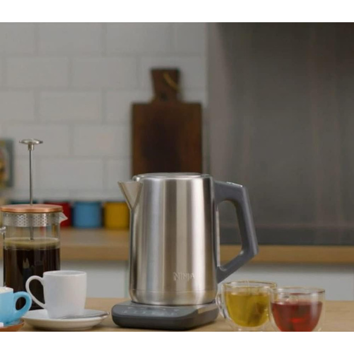 Ninja Stainless Steel Kettle, Perfect Temperature, 1.7L, LED Display, Kettle with Rapid Boil Function and Various Temperature Settings, Stainless Steel KT201EU 1.7 Liter Stainless Steel