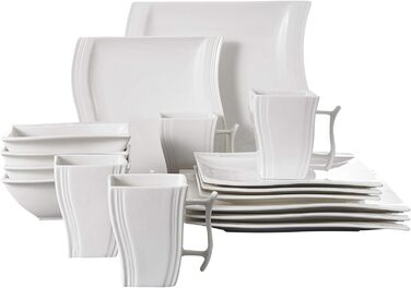 MALACASA Flora Marble Porcelain Dinnerware Set - 30 Piece Service for 6 | Coffee Cups, Plates & Bowls