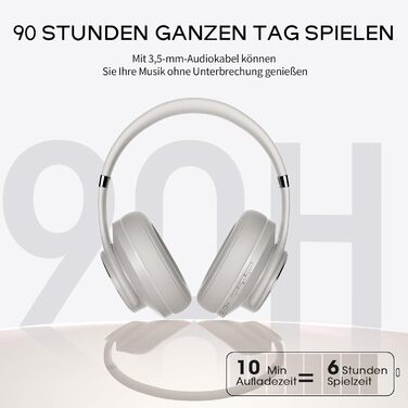 DOQAUS Бездротові навушники Over-Ear Bluetooth 5.3 з мікрофоном, 90 годин роботи, HiFi стерео звук, глибокі баси, сірий