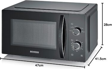 Мікрохвильова піч Severin 2-в-1 з грилем, 20 л, чорна, MW 7762. Плоский скляний стіл, 2 рівні, для кутового посуду, легке очищення