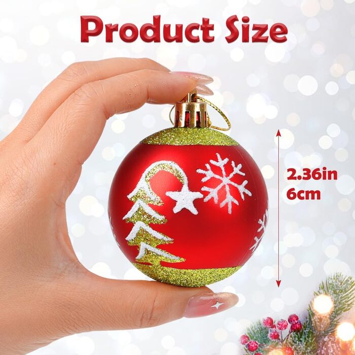 16 шт. новорічні кулі для прикраси ялинки, пластик, 6 см, червоно-білі. Декор на Новий рік, для дому, святкування, вечірки