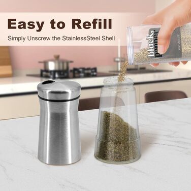 Aelga Salt and Pepper Shakers with Adjustable Pouring Holes, Elegant Stainless Steel Salt Shakers - 2 Piece Salt Spender for Himalayan, Kosher, and Sea Salt