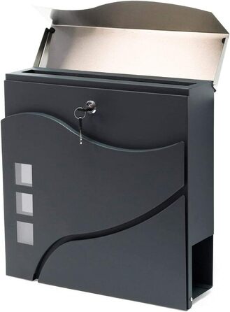 Поштовий ящик Verda з газетницею, 2 ключі, 37x37x11 см, нержавіюча сталь, дизайнерський настінний поштовий ящик, сучасний стиль