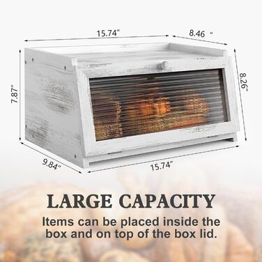 Brotbox для кухні LOHASOK: великий контейнер для хліба з вікном, стиль фермерської хати (Distressed White)