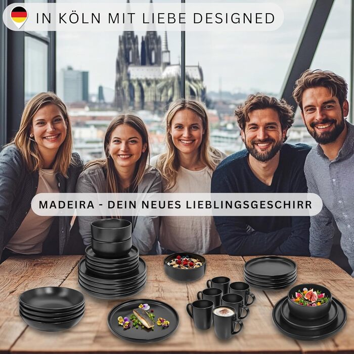 SÄNGER Madeira | Coffee Mug Set for 6 People, 6-Piece Stoneware Coffee Cups Set, Dishwasher-Safe and Microwave-Safe Teacup Set, Multifunctional Coffee Mug Black 350 ml | VALUE COLLECTION