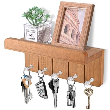 Дерев'яне ключниця з полицею, 5 гачків, для прихожей, кухні, спальні (колір: коричневий)