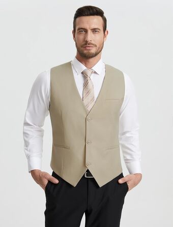 Костюмний жилет чоловічий HISDERN: елегантний, slim fit, для весілля та офіційних заходів, 3 ґудзики, кишені, S-4XL, бежевий XL