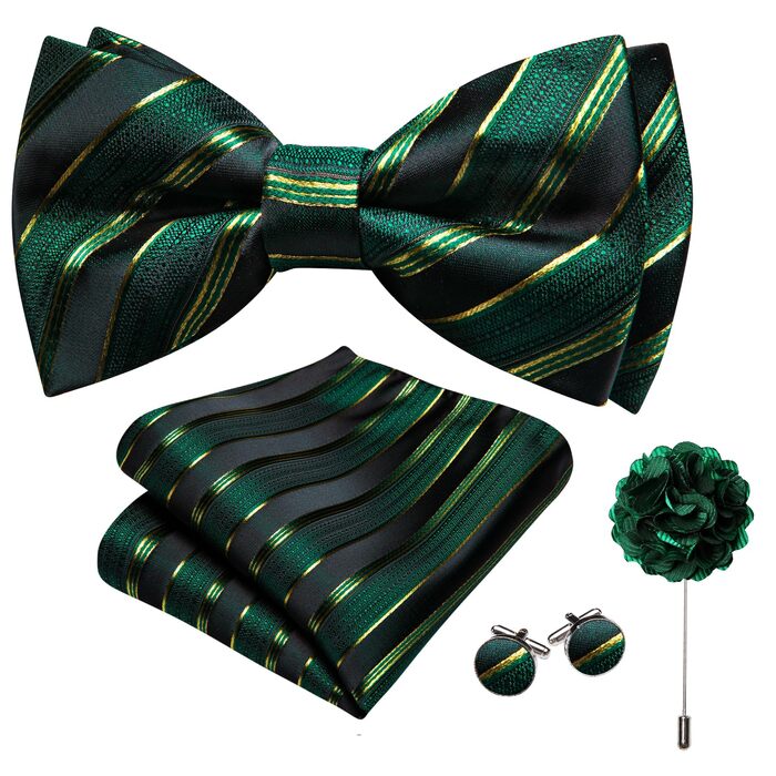 Комплект краватки та хустинки Barry.Wang Paisley, чоловічий, для весілля та урочистих подій (Зелено-чорний)