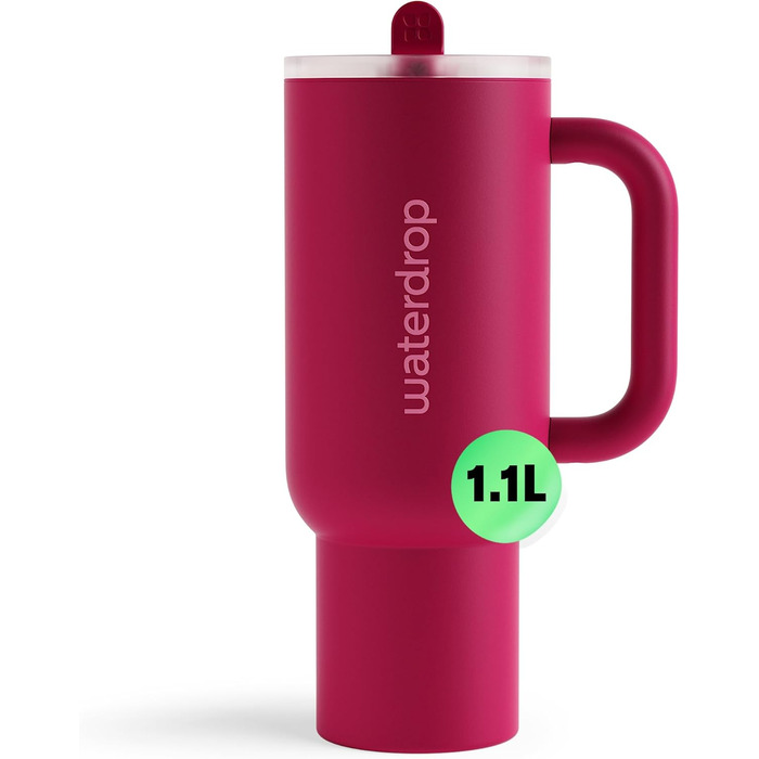 Waterdrop® Insulated Stainless Steel Tumbler with Straw - 1.1L Leak-Proof, Durable Travel Mug, Keeps Drinks Cold for 12 Hours, with Lid - Winter White (Wildberry)
